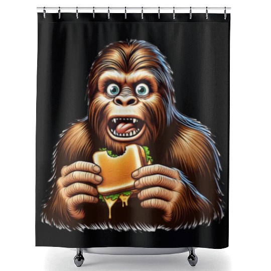 Bigfoot Discovers Grilled Cheese Sandwich Shower Curtains