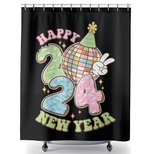 Happy New Year 2024 disco ball party Shower Curtains