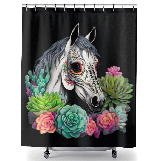 Horse Succulent Sugar Skull Shower Curtains