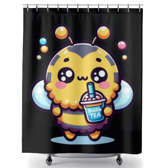 Adorable Kawaii Bee Cute Animal Boba Tea Bubble Shower Curtains