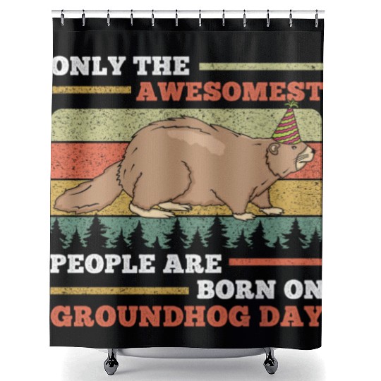 Awesomest People Groundhog Day Retro Vintage Shower Curtains