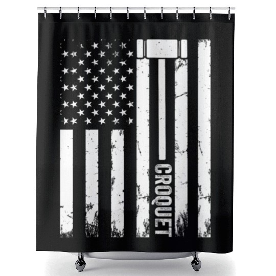 Croquet Player US Flag Croquet Shower Curtains
