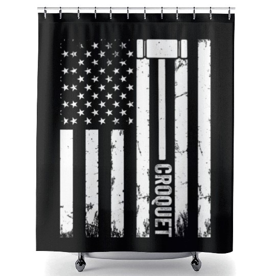 Croquet Player US Flag Croquet Shower Curtains