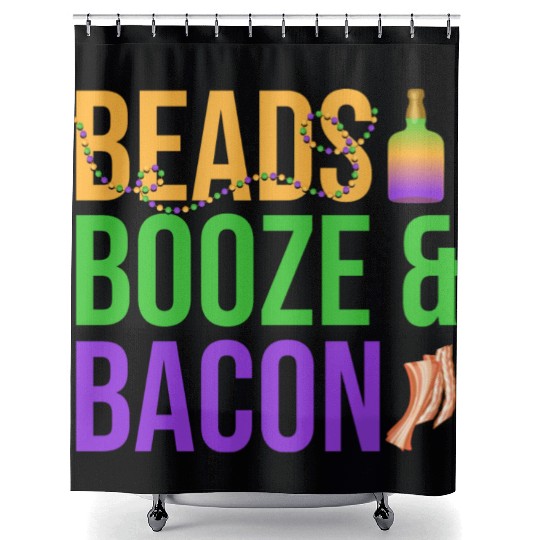 Beads Booze & Bacon Mardi Gras Carnival Shower Curtains