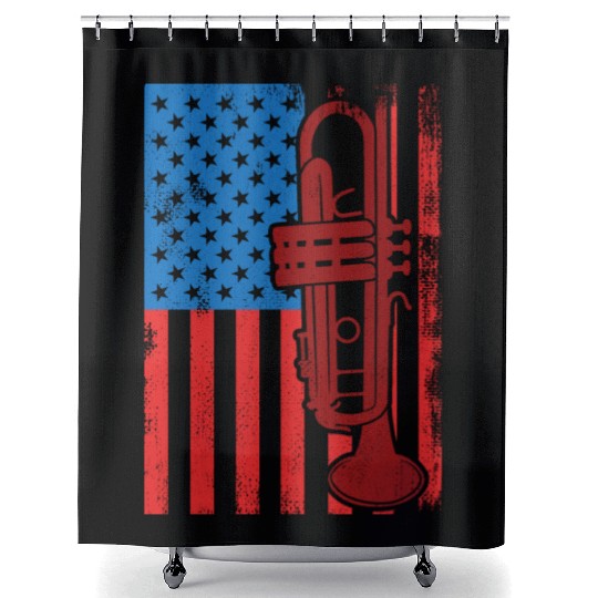 US Patriotic Trumpet Player Shower Curtains