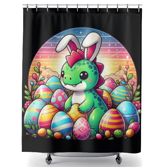 Dino bunny with easter eggs Shower Curtains