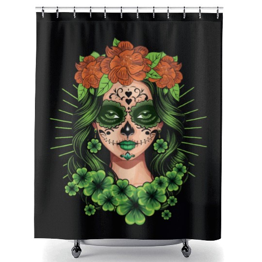 St Patrick's Day Dia De Los Muertos Catrina Shower Curtains