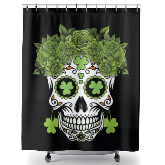 St Patrick's Day Dia De Los Muertos Shamrock Shower Curtains