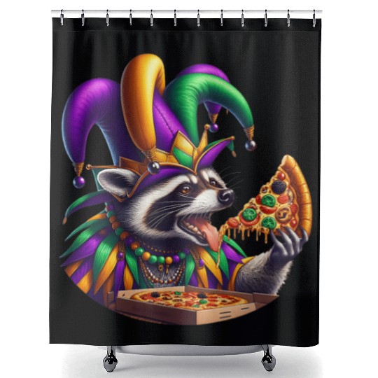 Mardi Gras raccoon with fool's hat Shower Curtains