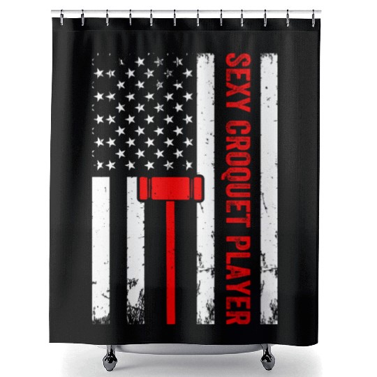 Sexy Croquet Player US Flag Croquet Player Shower Curtains