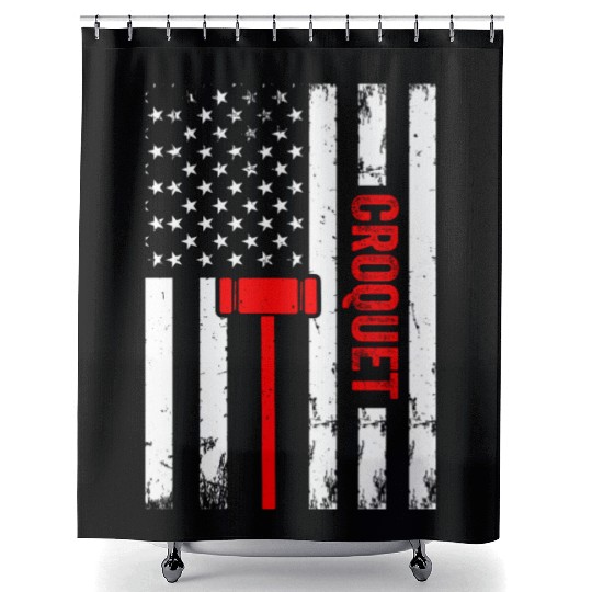 Croquet US Flag Croquet Player Shower Curtains