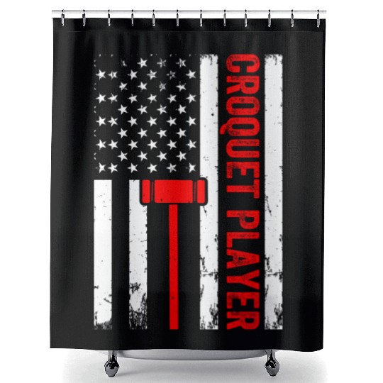 Croquet Player US Flag Croquet Player Shower Curtains