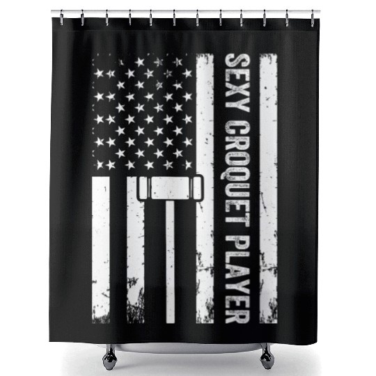 Playing Croquet US Flag Sexy Croquet Player Shower Curtains