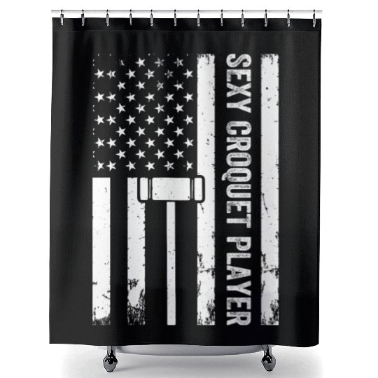 Playing Croquet US Flag Sexy Croquet Player Shower Curtains