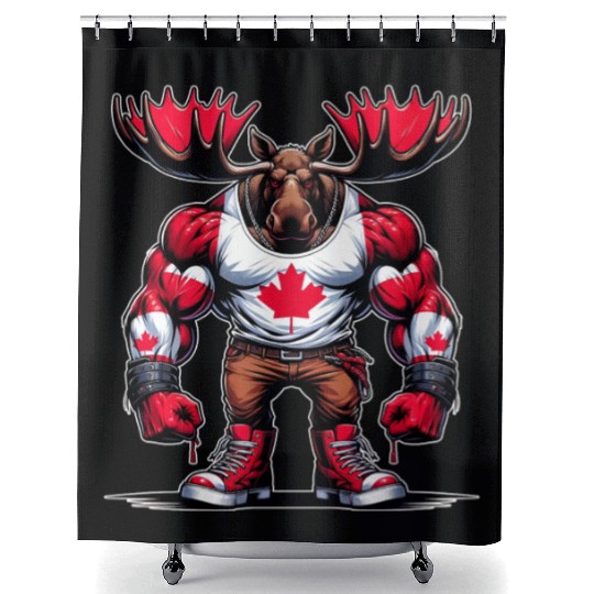 Canada elk with national flag Shower Curtains