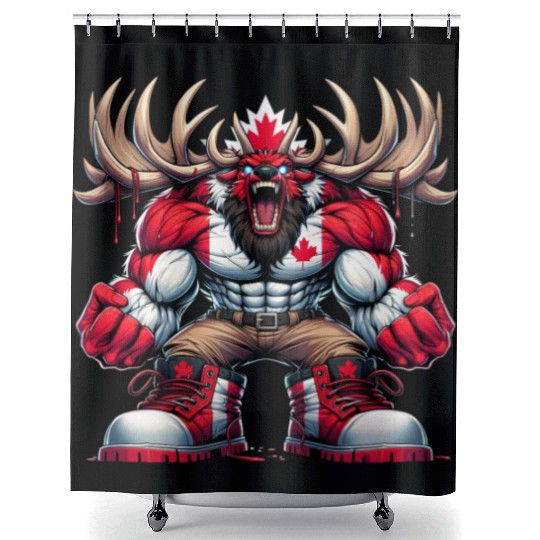 Canada elk with national flag Shower Curtains