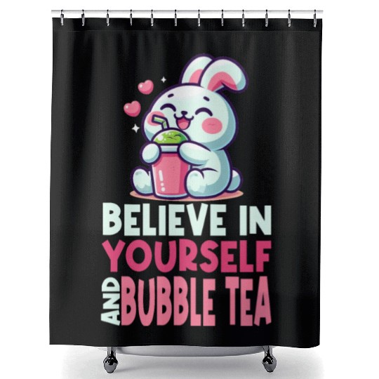 Kawaii Rabbit Bubble Tea Believe In Yourself Shower Curtains
