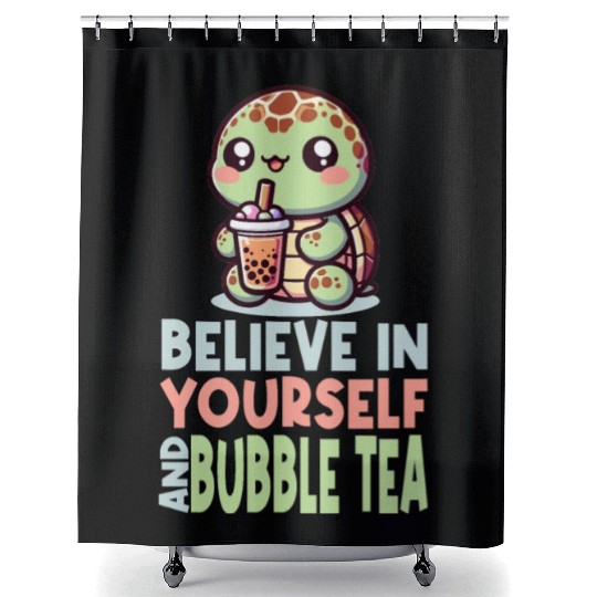 Kawaii Turtle Bubble Tea Believe In Yourself Shower Curtains