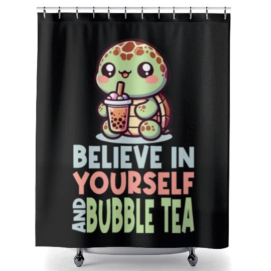 Kawaii Turtle Bubble Tea Believe In Yourself Shower Curtains