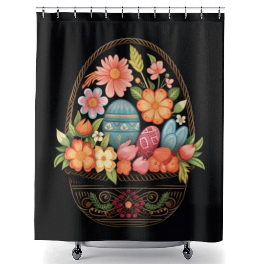 Easter Day Easter Egg Basket Spring Flowers Shower Curtains