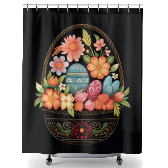 Easter Day Easter Egg Basket Spring Flowers Shower Curtains