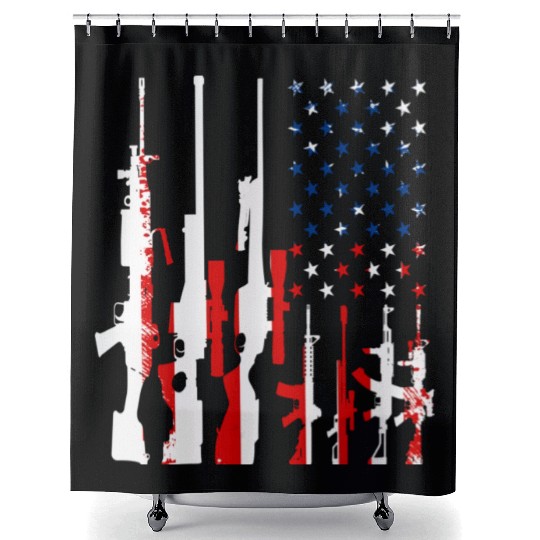 Rifle gun flag Shower Curtains