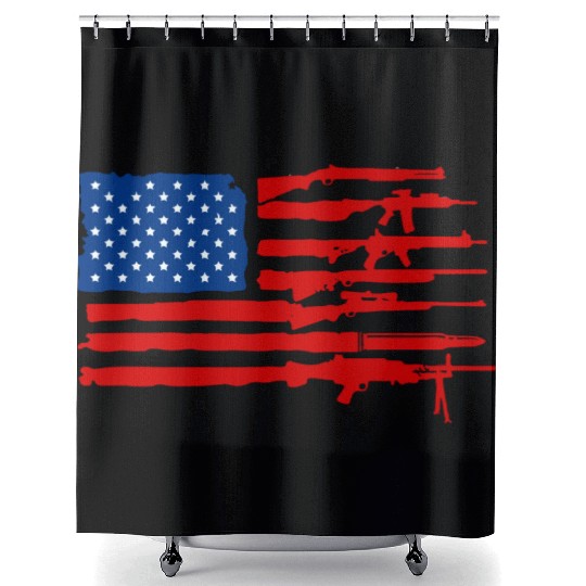 Gun Rifles American Flag Shower Curtains