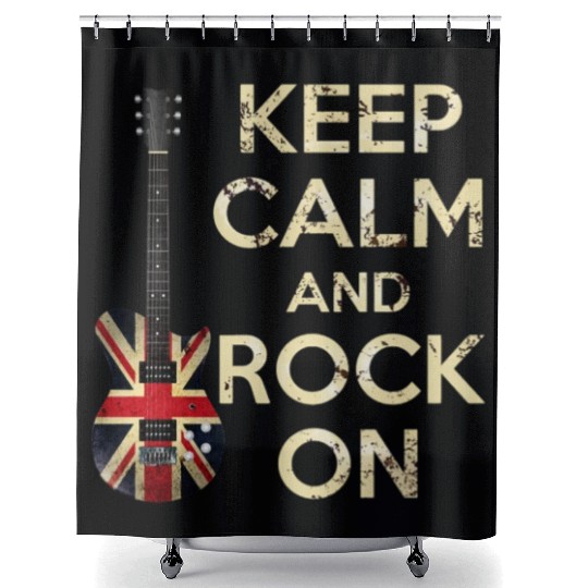 Keep Calm and Rock On Union Jack Guitar Shower Curtains