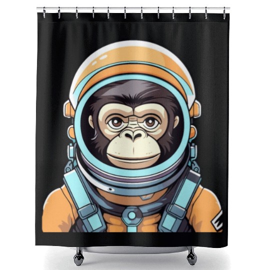 Monkey Ape Astronaut Illustration Shower Curtains