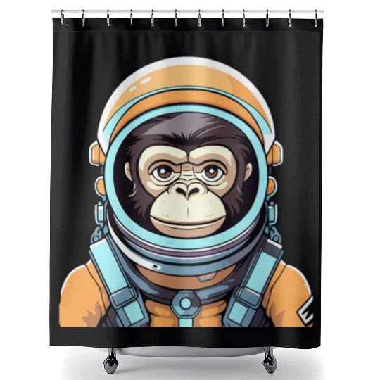 Monkey Ape Astronaut Illustration Shower Curtains
