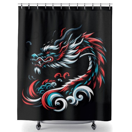 Colorful Chinese Dragon Artwork Essentials Shower Curtains