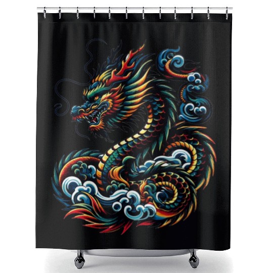 Colorful Dragon Zodiac Chinese Dragon Art Shower Curtains