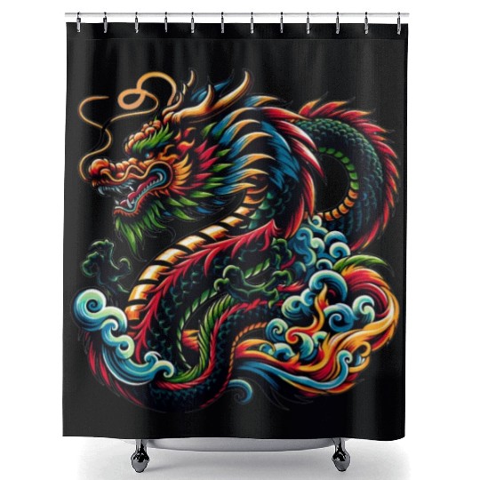 Colorful Chinese Dragon Artistic Design Shower Curtains