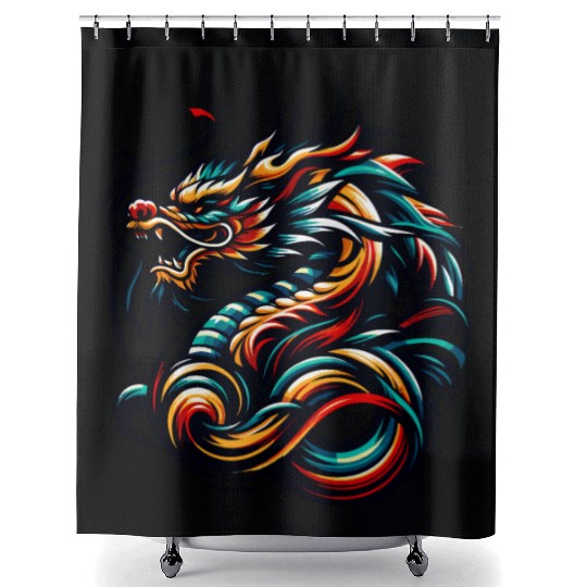 Colorful Chinese Dragon Artwork and Tribal Design Shower Curtains