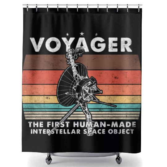 Voyager 1977 Retro Space Probe Mission Shower Curtains