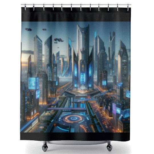 Future Metropolis Neon Lights and Advanced Shower Curtains