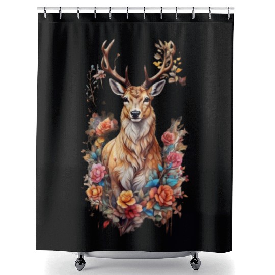 Majestic Stag:Power Amidst Breathtaking Wilderness Shower Curtains