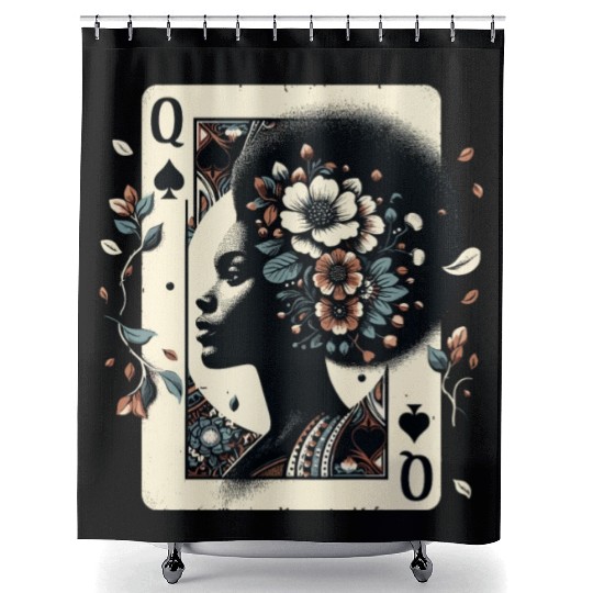 Black Queen Poker Tarot Card African American Shower Curtains