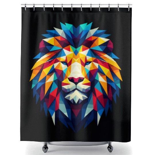 Geometric Lion King - Colorful Wildlife Abstract Shower Curtains