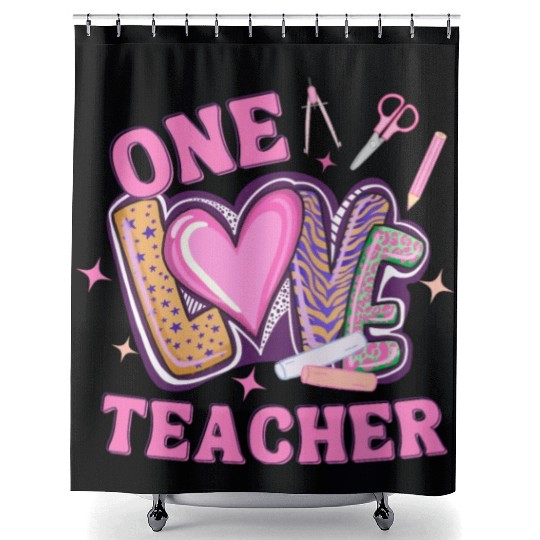 Teacher Valentines Day Hearts One Loved Teacher Shower Curtains