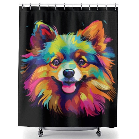 Watercolor Colorful Pomeranian Shower Curtains