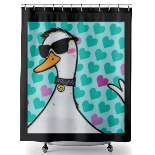 90s Raver Cartoon Duck, Party Animal, Kids Room Shower Curtains
