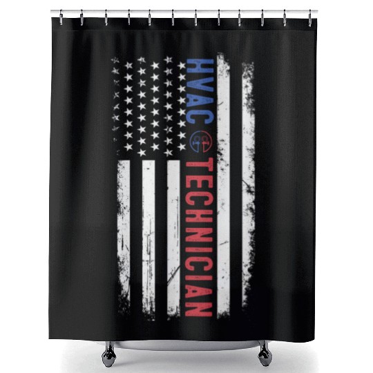 HVAC Technician US American Flag HVAC Mechanic Shower Curtains