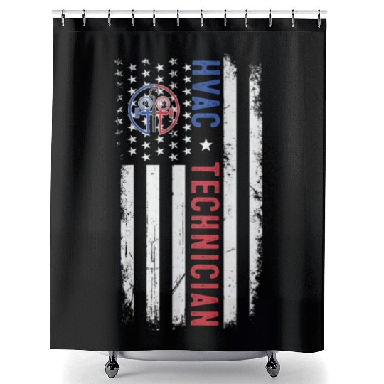 HVAC Technician US American Flag HVAC Mechanic Eng Shower Curtains