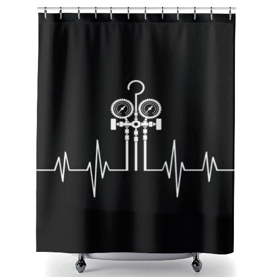 HVAC Love EKG Line Heartbeat HVAC Technician HVAC Shower Curtains