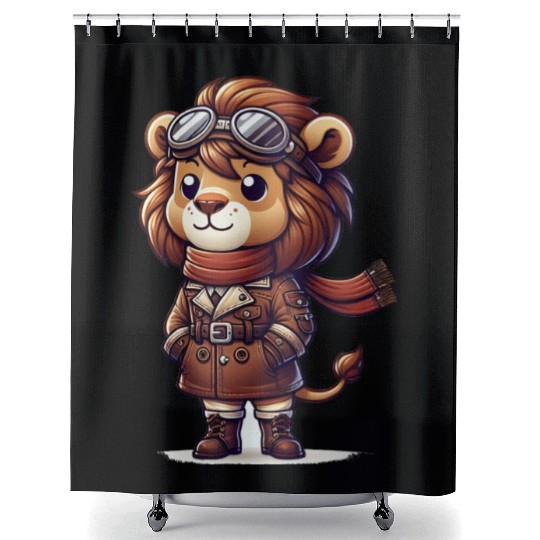 Cute Lion Pilot Shower Curtains