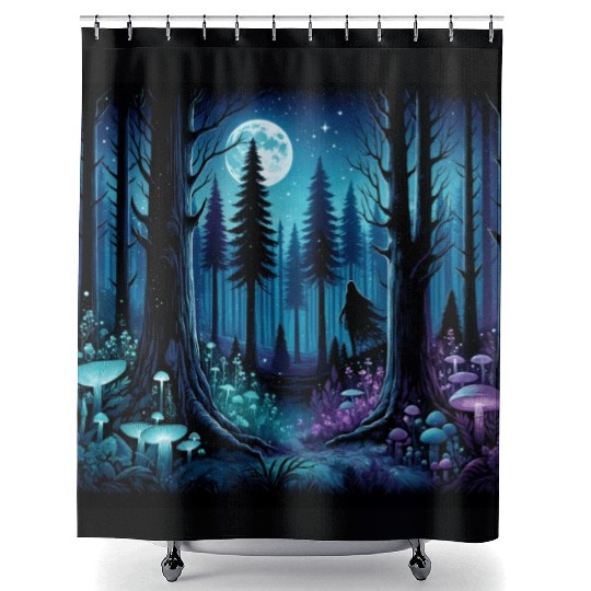 Mystic Moonlit Enchanted Forest Shower Curtains