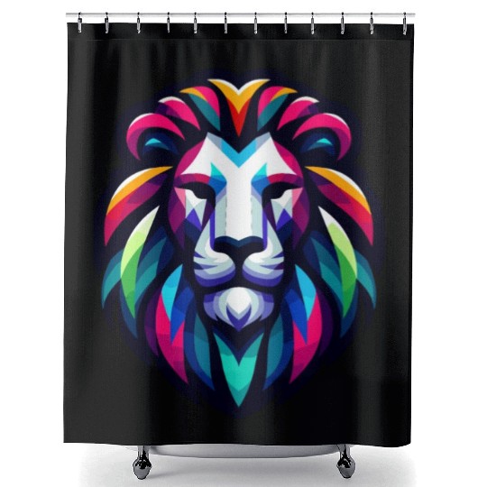 Vibrant Spectrum Lion - Abstract Wildlife Majesty Shower Curtains
