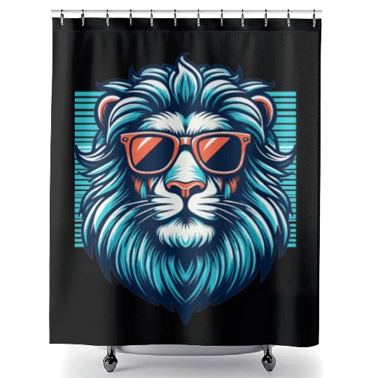 Chill Monarch - Lion with Sunglasses Retro Shower Curtains