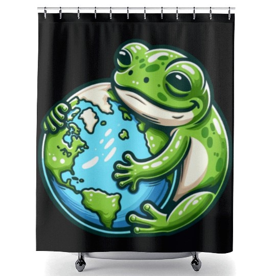 Frog Embracing Earth: Earth Day Shower Curtains